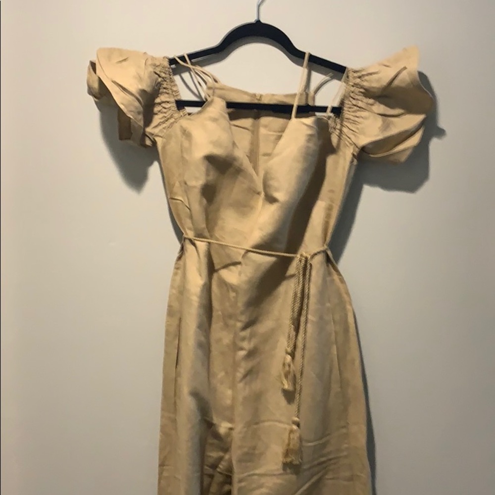 Strappy Wide Leg Beige Jumpsuit, Large